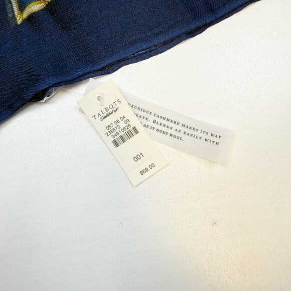 NWT Talbots Blue Gold Plaid Jewels Chiffon Scarf Silk Cashmere Wool - OS - Picture 3 of 6